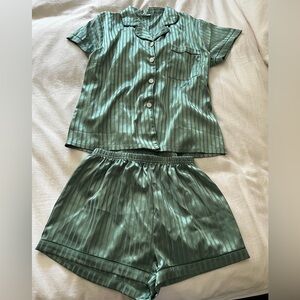 Green Satin Pajama Set